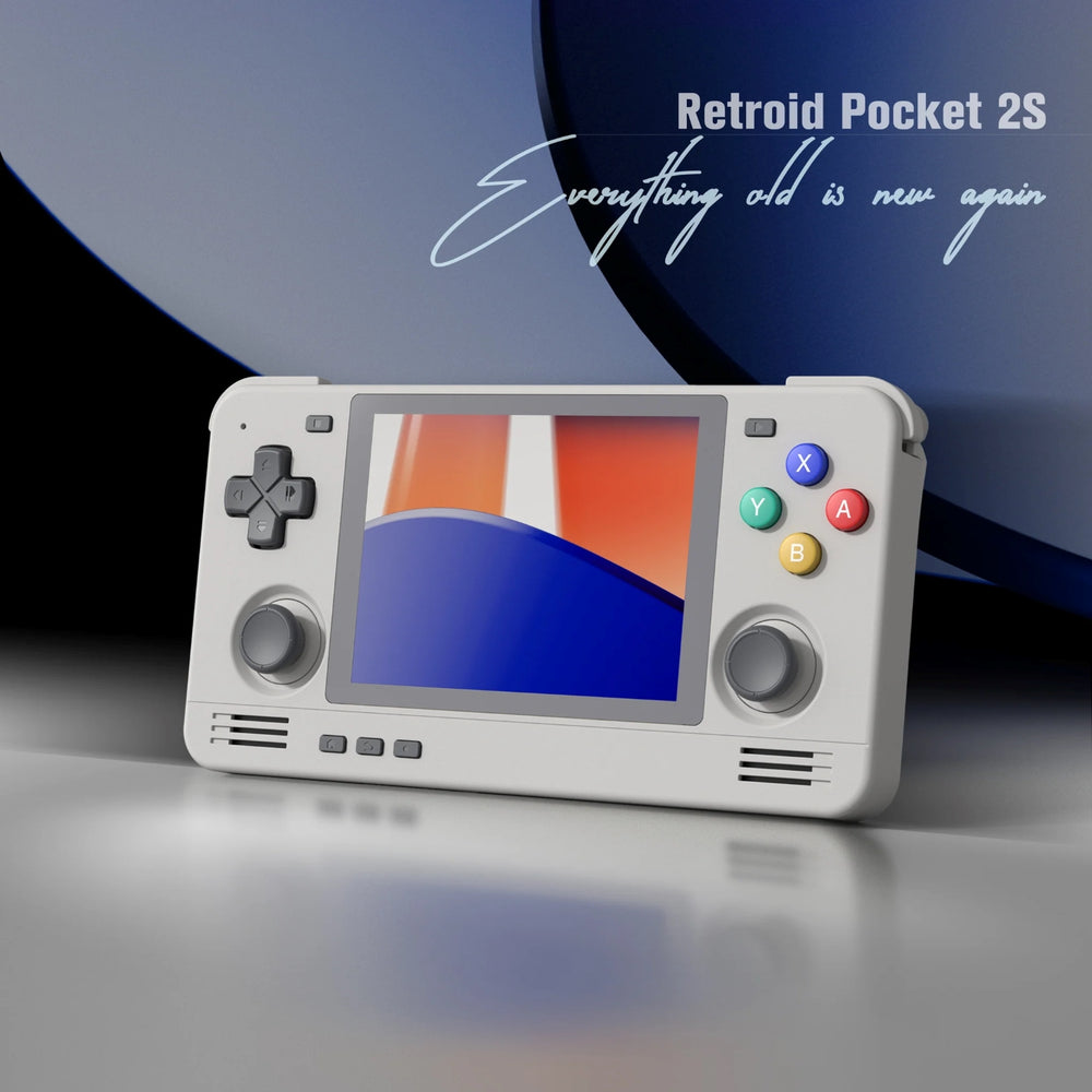 Promo image of the Retroid Pocket 2S with the caption "Everything old is new again"