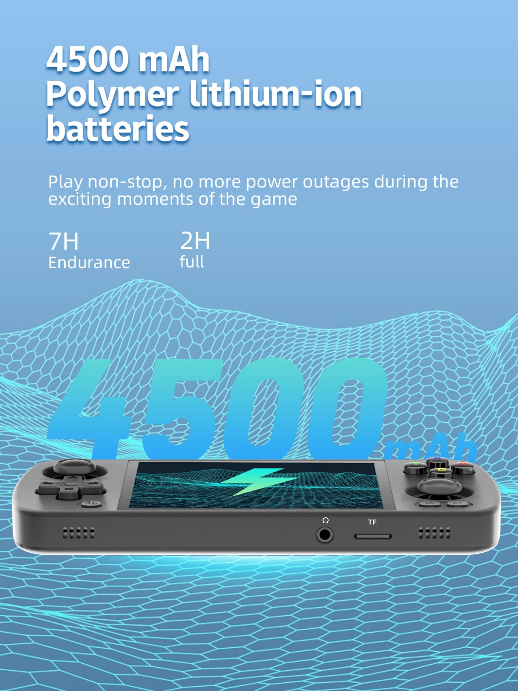 Anbernic RG405M boasting a large 4500mAh battery providing non-stop game playtime for 7 hours straight