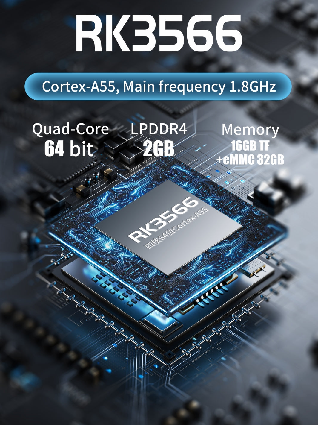 Anbernic RG ARC-D RK3566 Cortex-A55 CPU running at 1.8GHz; Quad-core 64bit/ 2GB LPDDR4 RAM. Expandable storage.