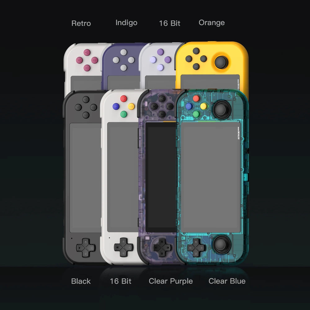 display photo of all 8 colours of the Retroid Pocket 3 plus