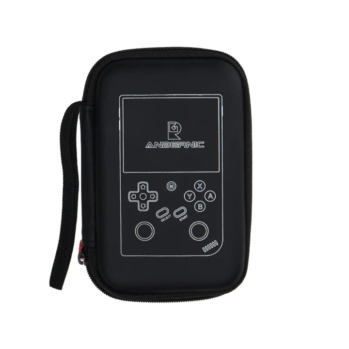 Black carrying case with gaming console design and 'ANBERNIC' branding on a white background