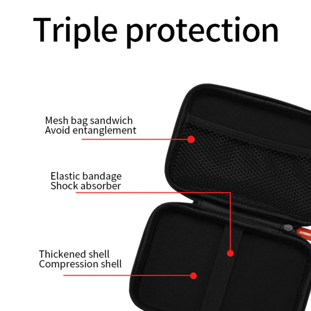 Black protective case with labeled features on a white background