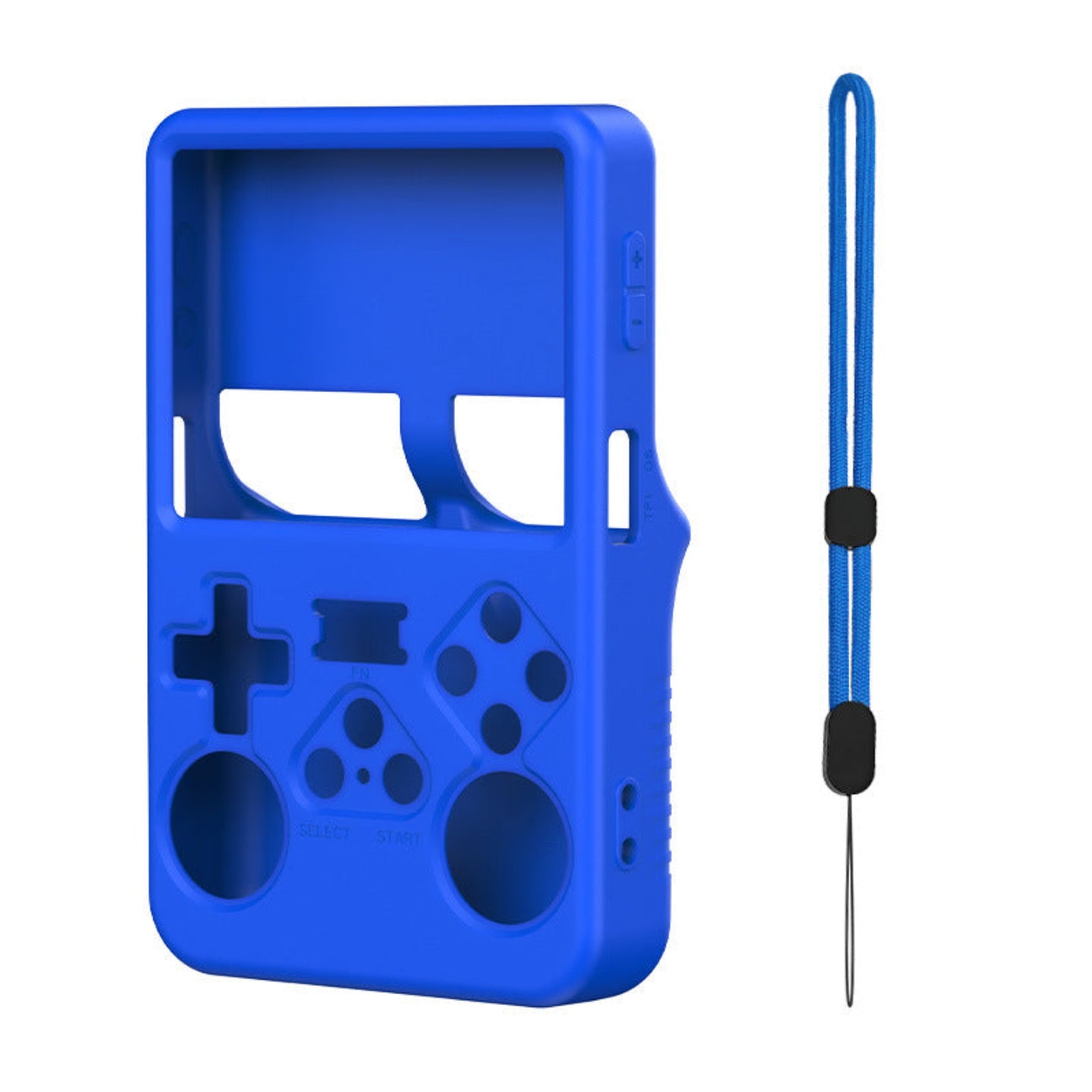 Blue gaming controller case with strap on a white background
