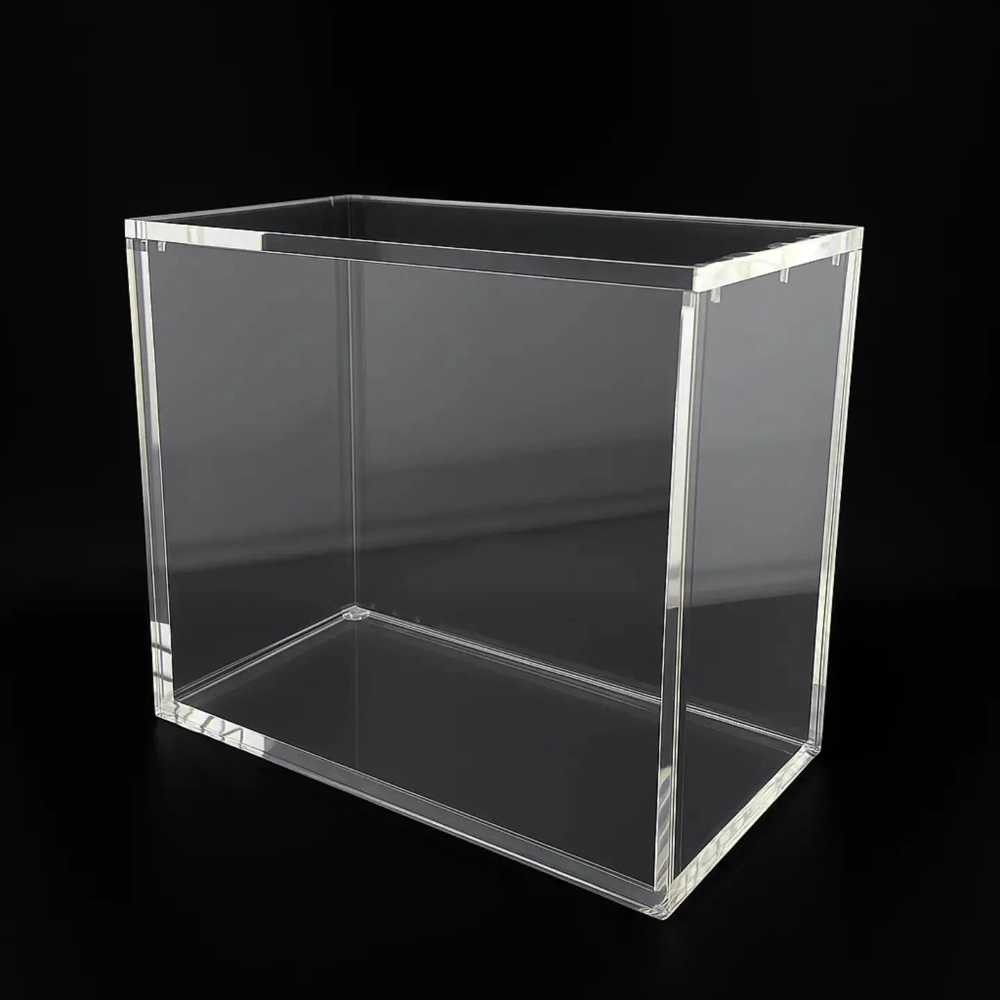 Clear acrylic cube on a black background