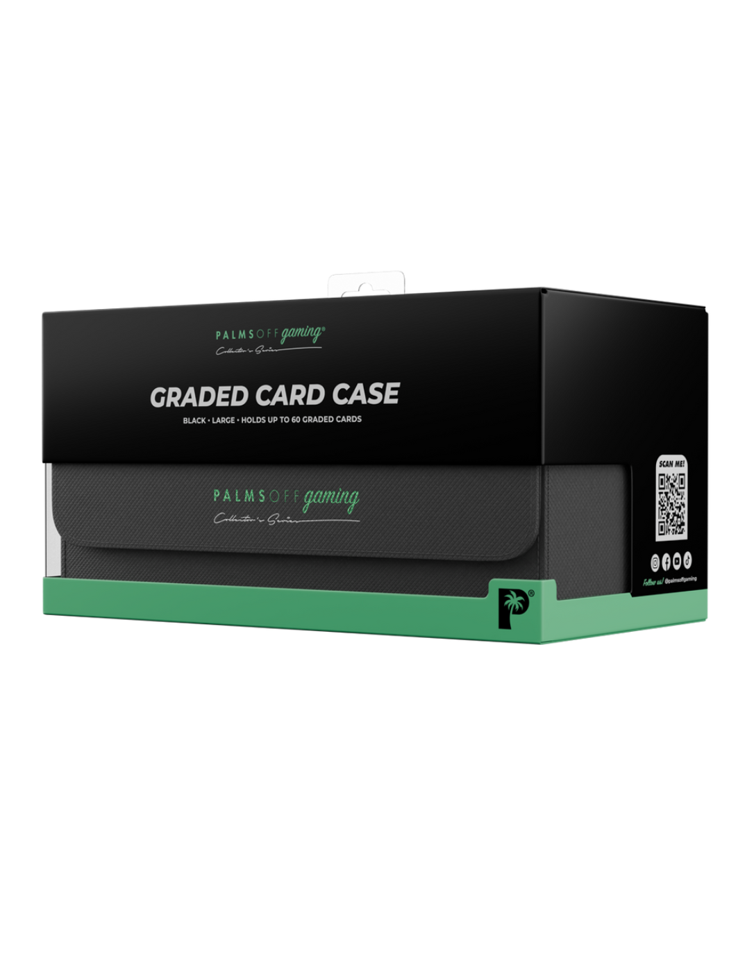 Collector's Series Graded Card Storage Case - Large Black graded card case packaging with green accent and 'Palms Off Gaming' branding.