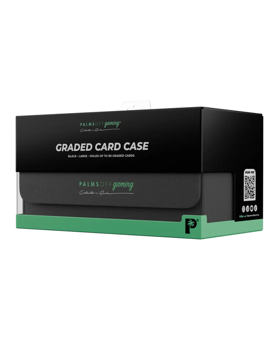 Collector's Series Graded Card Storage Case - Large Black graded card case packaging with green accent and 'Palms Off Gaming' branding.