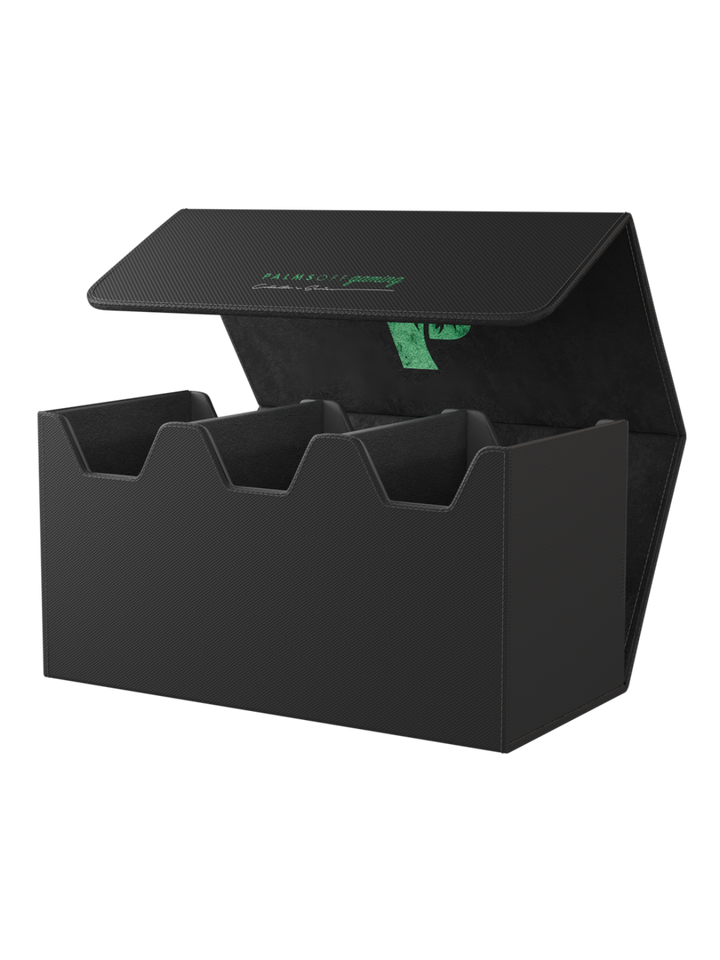 Collector's Series Graded Card Storage Case - Large Black card storage box with green logo on a white background