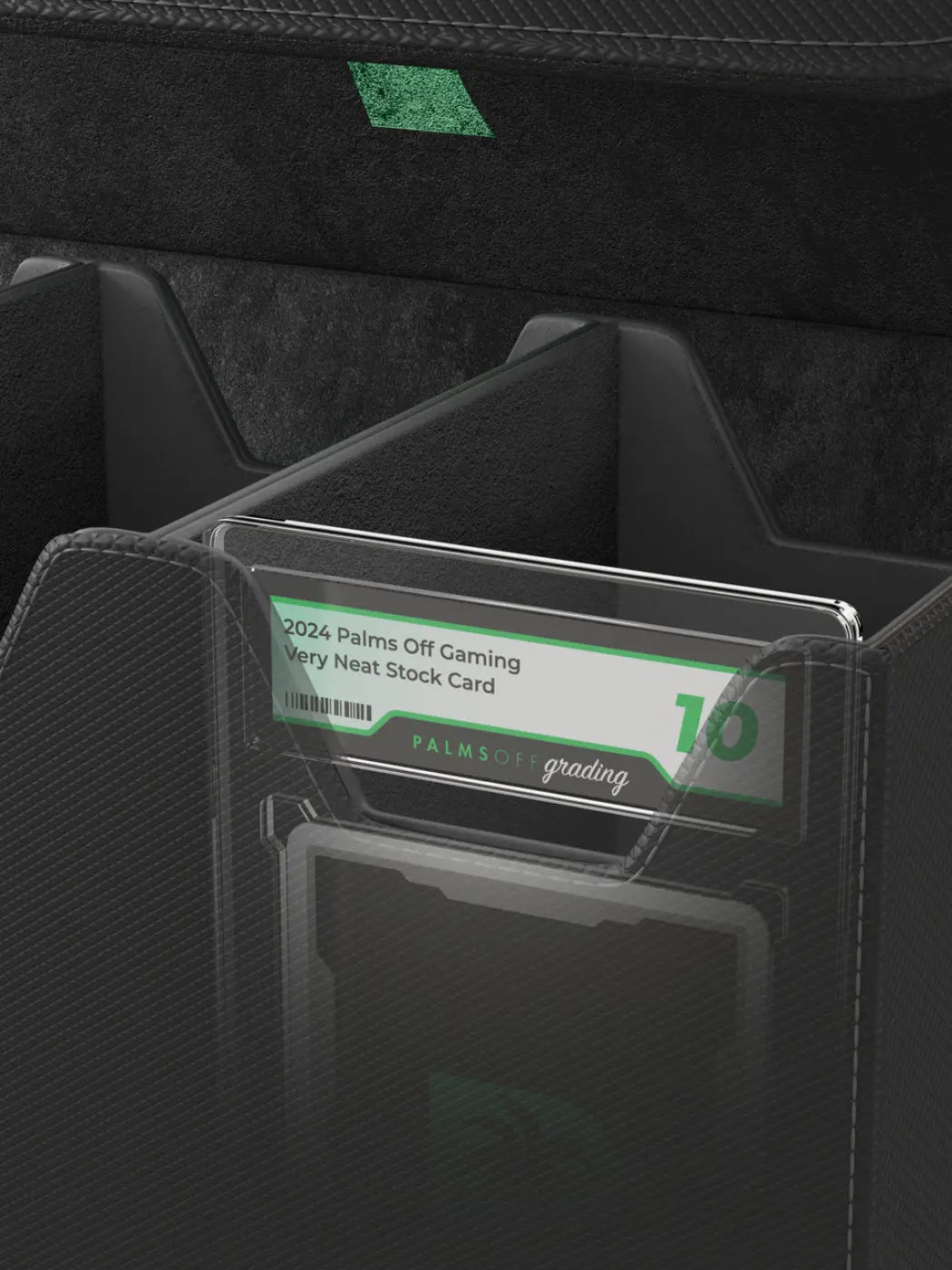 Collector's Series Graded Card Storage Case - Large Card holder with a card inside, featuring '2024 Palms Off Gaming' branding.