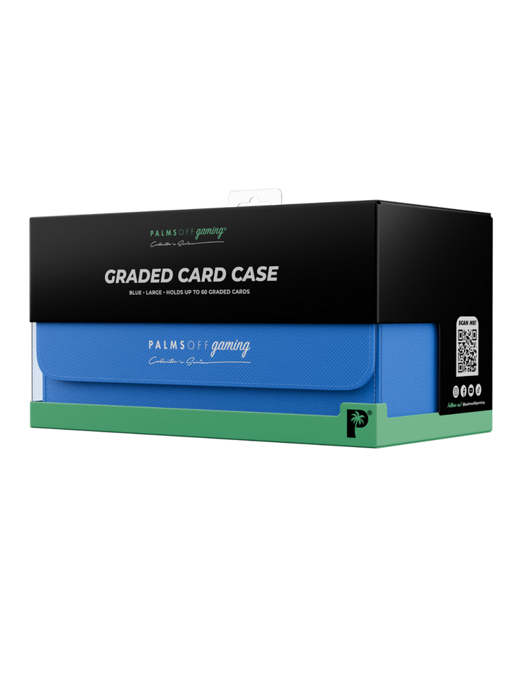 Collector's Series Graded Card Storage Case - Large Blue graded card case packaging with black lid on a white background