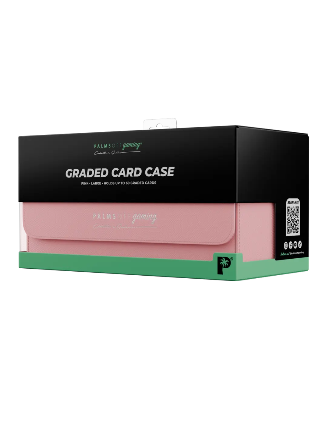 Collector's Series Graded Card Storage Case - Large Pink graded card case packaging with black and green accents on a white background