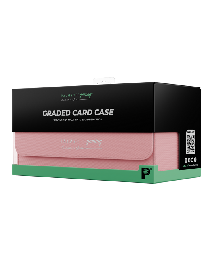 Collector's Series Graded Card Storage Case - Large Pink graded card case packaging with black and green accents on a white background