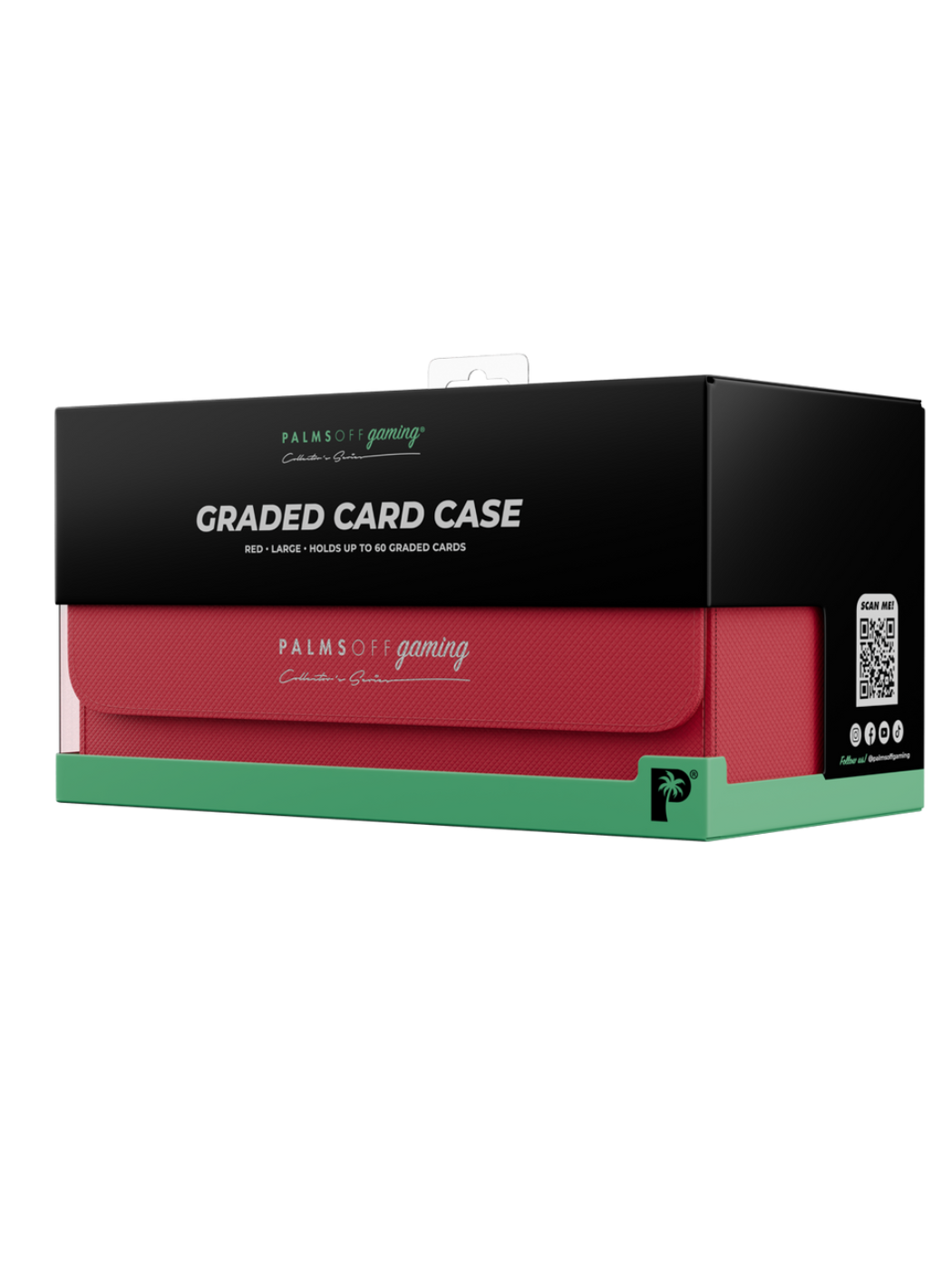 Collector's Series Graded Card Storage Case - Large Red and black graded card case packaging with 'Palms Off Gaming' branding on a white background.