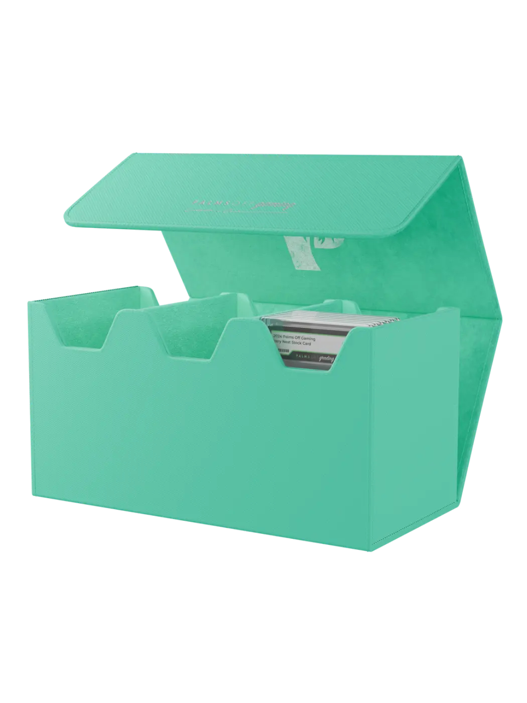 Collector's Series Graded Card Storage Case - Large Green card holder with a white card inside on a white background