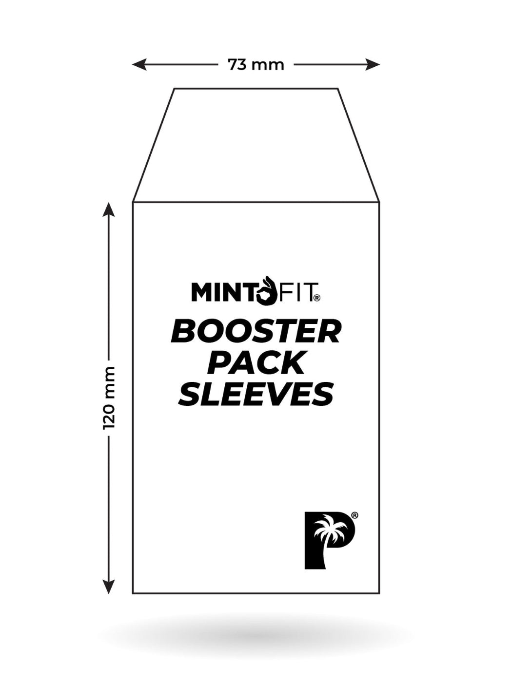 Mintofit Booster Pack Sleeves packaging with dimensions on a white background