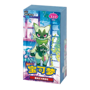 Pokémon trading card game box with a green character on a white background