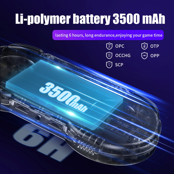 Anbernic RG353P: 3500mAh Li-polymer battery. 6 hour battery life