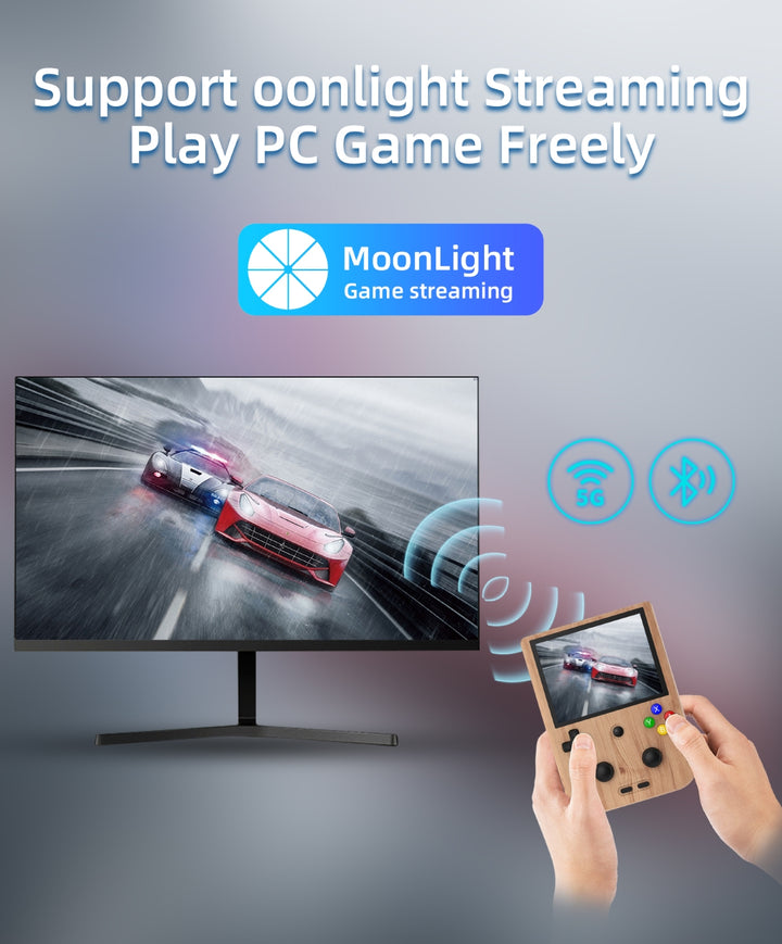 Anbernic RG405V  has Wifi 5G and Bluetooth connectivity easily able to stream using its Moonlight streaming service.