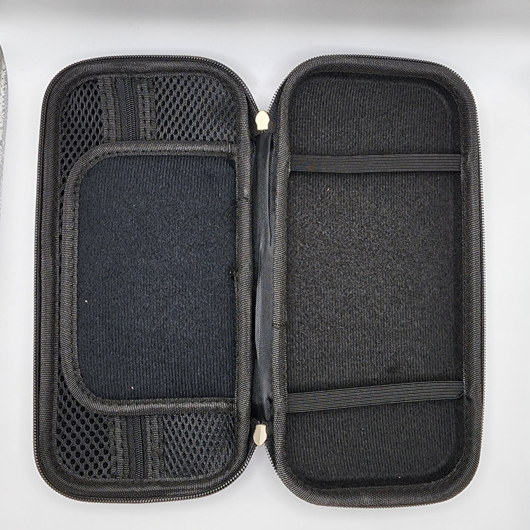 inside view of the Anbernic RG505 carry case showcasing its 3 storage pocket design