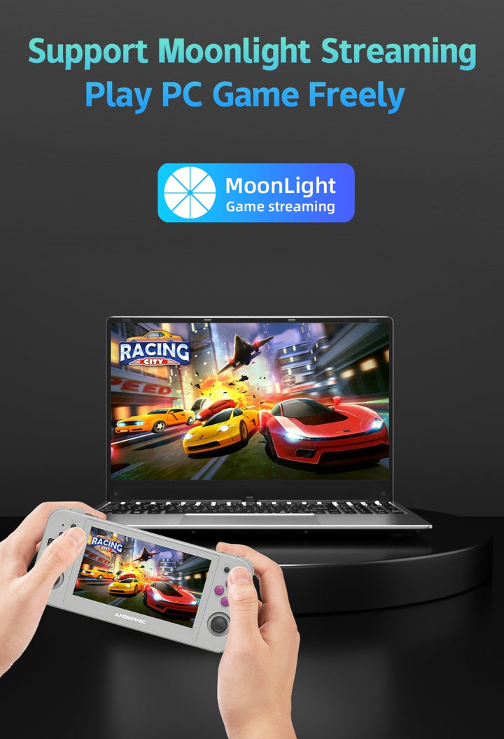 The Anbernic RG505 supports moonlight streaming to play on PC freely.