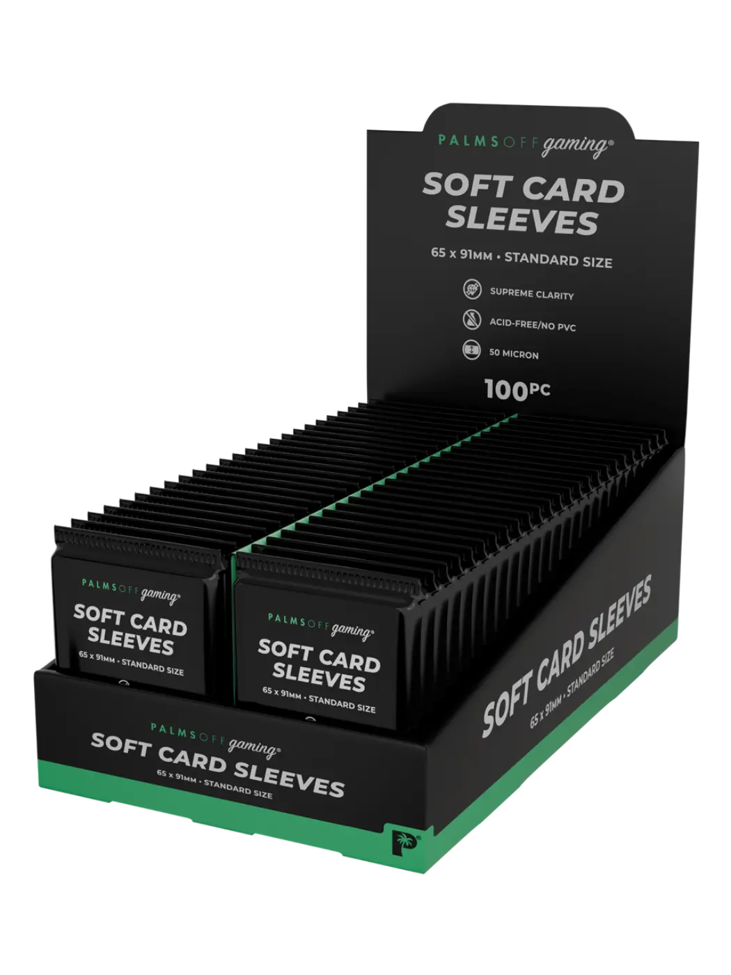 Display of Palm Sox gaming soft card sleeves packaging on a white background