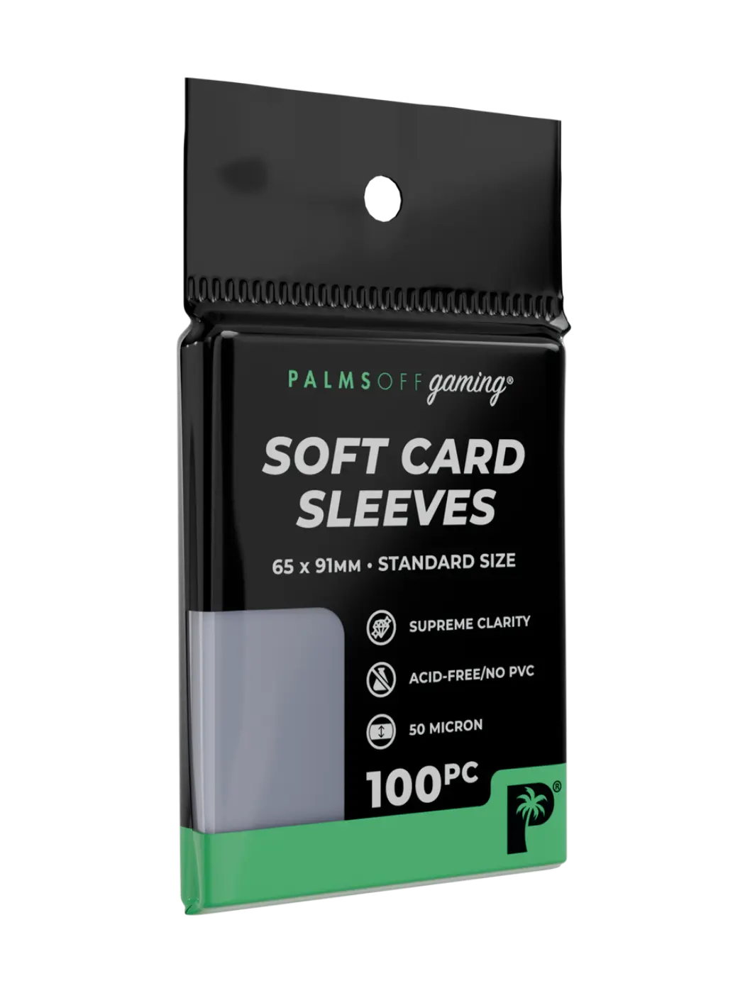 Pack of Palms Off Gaming soft card sleeves on a white background
