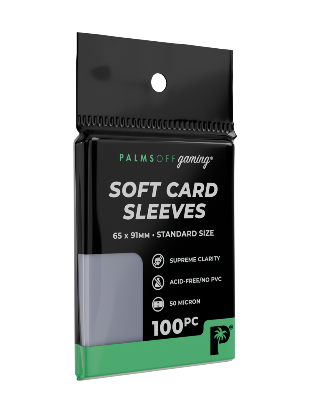 Pack of Palms Off Gaming soft card sleeves on a white background