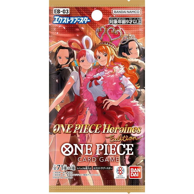 One Piece Heroines Edition card game packaging with characters and branding.