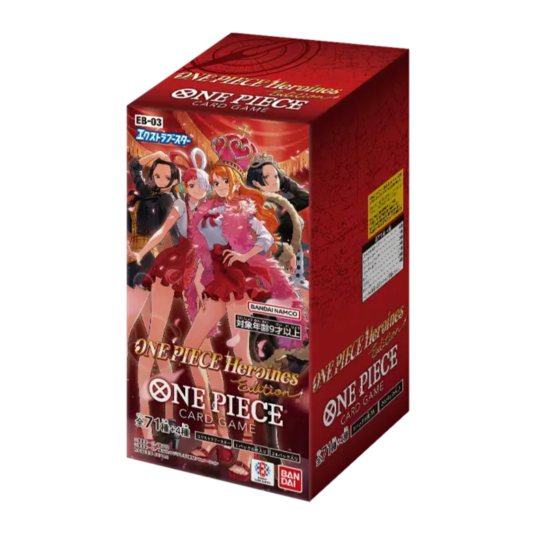 One Piece EB-03 card game box featuring characters on a red background