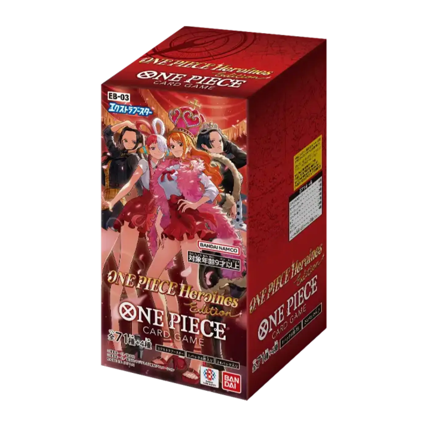 One Piece EB-03 card game box featuring characters on a red background