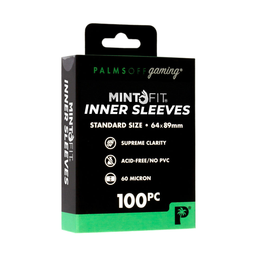 Box of Palms Off Gaming Mint Fit Inner Sleeves on a white background
