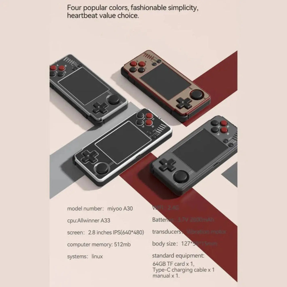 POCKET GAMES - MIYOO A30 (JUST RELEASED) + Free Miyoo Case 64Gb / Red & Gold Miyoo Console