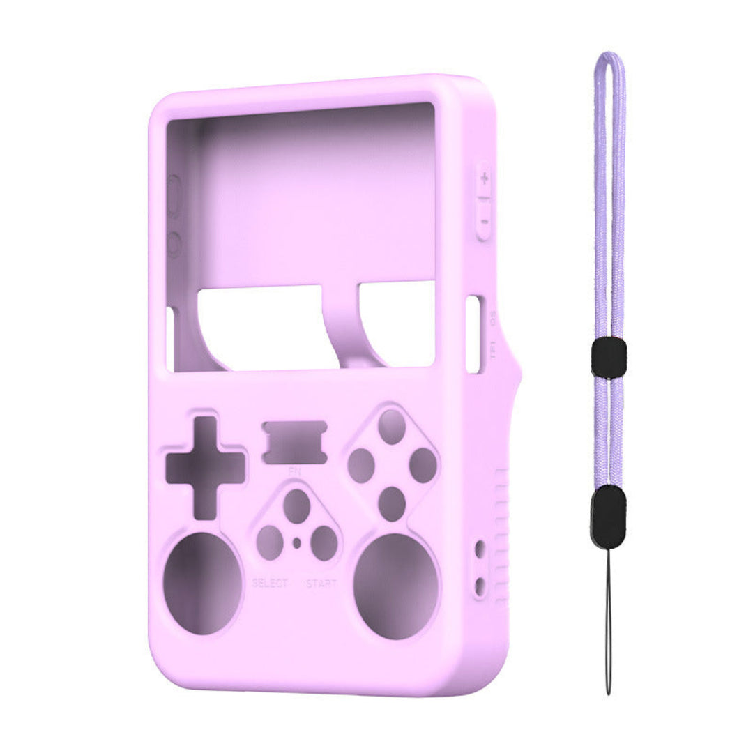Pink gaming controller case with strap on a white background