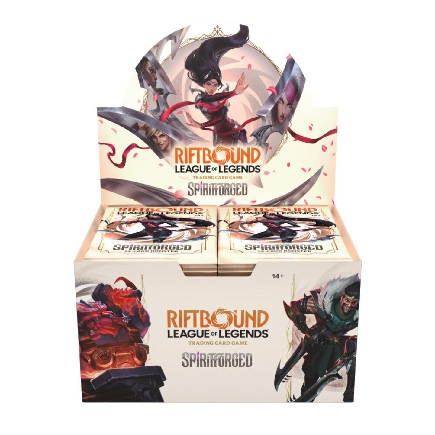 Display of Riftbound League of Legends trading card game packs on a white background