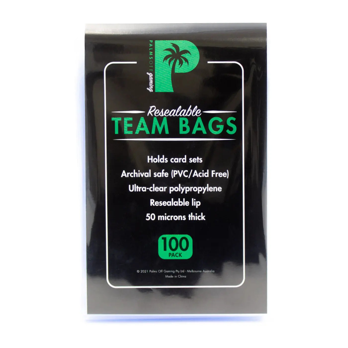 Palms off Gaming Pack of resellable team bags with brand logo and product details on a white background